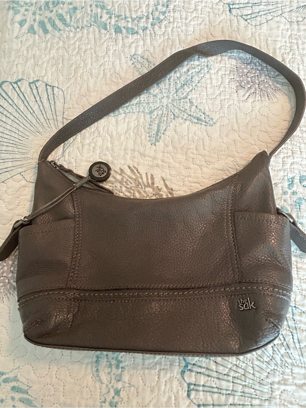 The Sak Small Pebbled Leather Shoulder Bag in Gray
